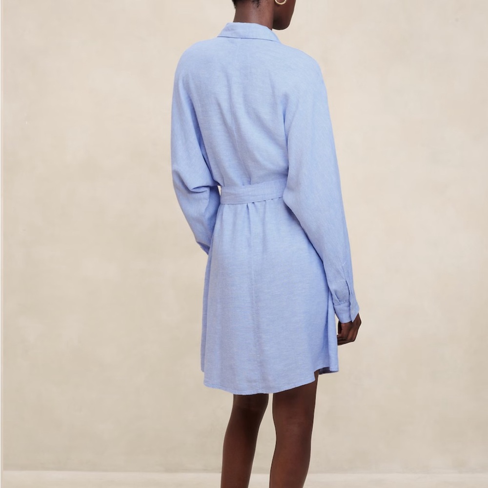 LINEN-BLEND BLACK MINI SHIRTDRESS - Picture 2 of 4